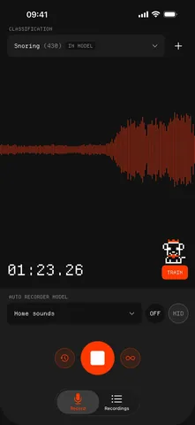 Annotate Audio screen: A snore, recorded with the pre-buffer